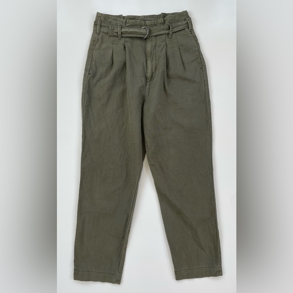 Abercrombie & Fitch Women's Green Linen Blend High Waist Paperbag Pants SMALL